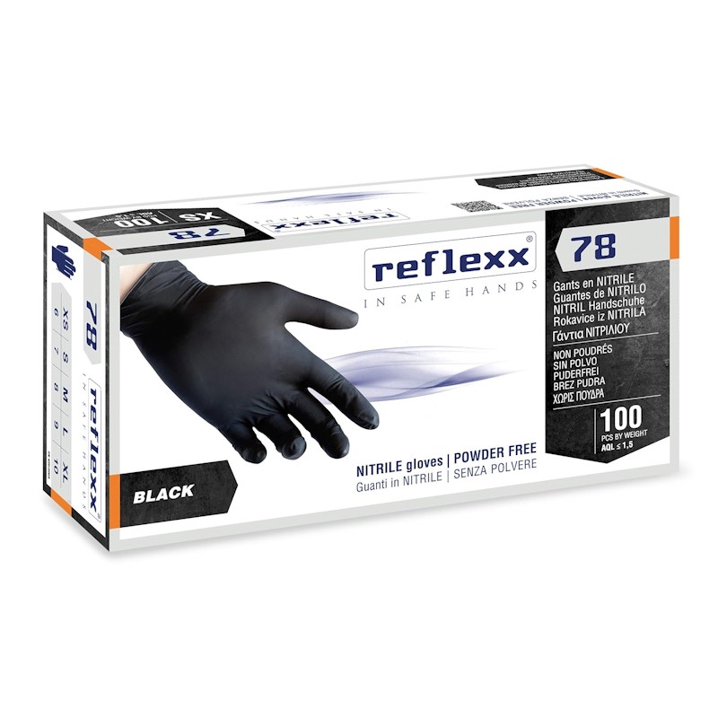Guanti monouso in Nitrile Reflexx R78 Neri Senza Polvere gr. 4,0 100 pezzi - Guanti - 1 Guanti monouso in Nitrile Reflexx R78 Neri Senza Polvere gr. 4,0 100 pezzi - Guanti - 1