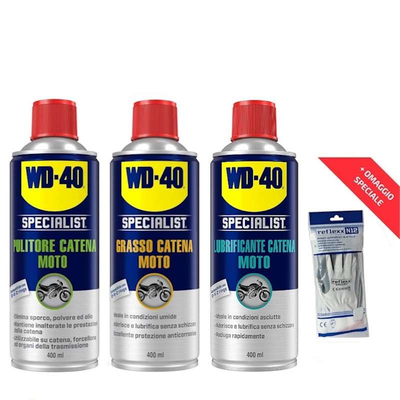 WD40 Kit Pulitore - Grasso - Lubrificante Catena Moto WD-40 Specialist Spray Bomboletta 400 ml - Spray - 1