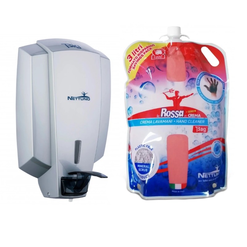 KIT T-Bag dispenser Nettuno con ricarica LA ROSSA IN CREMA 3000 ML - Crema lavamani - 1